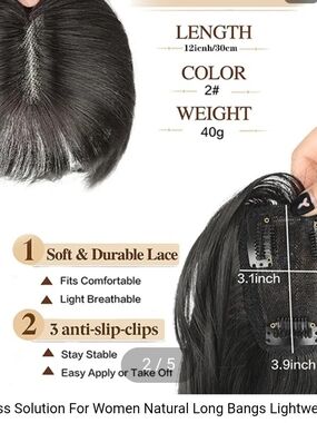 Hand Crafted Natural Black Clip-In Fringe Bangs